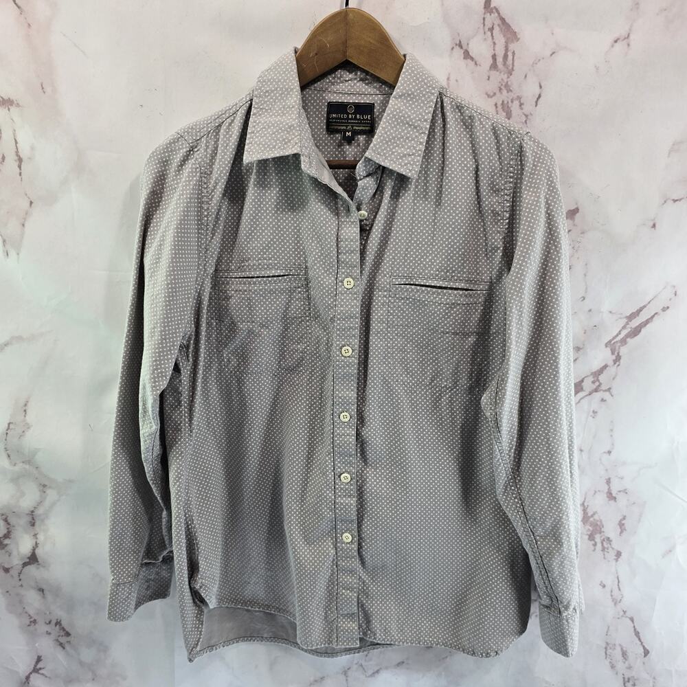 United By Blue Shirt Womens Medium Gray Button Star Long Sleeve Organic Cotton